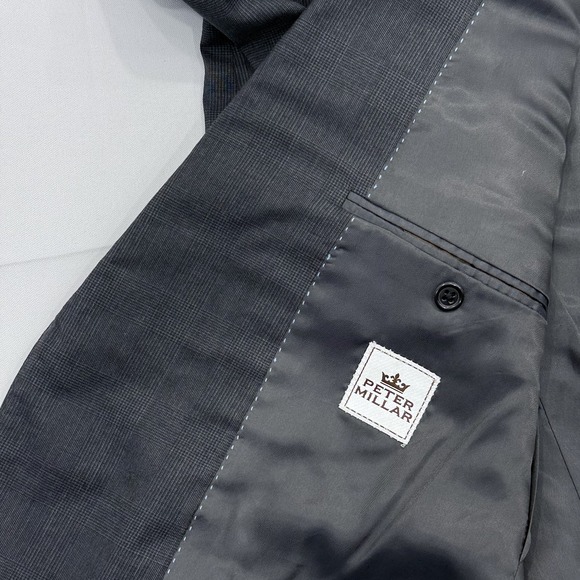 Peter Millar Sport Coat Blazer Mens‎ 42S Wool Gray Houndstooth Check Jacket - Picture 4 of 10